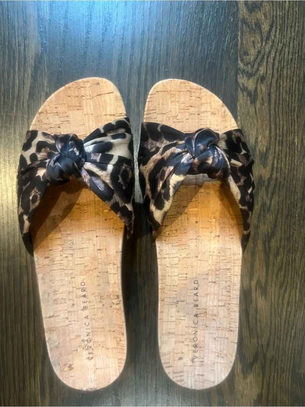 NEW Veronica Beard Tilly Satin Leopard Knot Slide Sandals - Black & Brown | 10